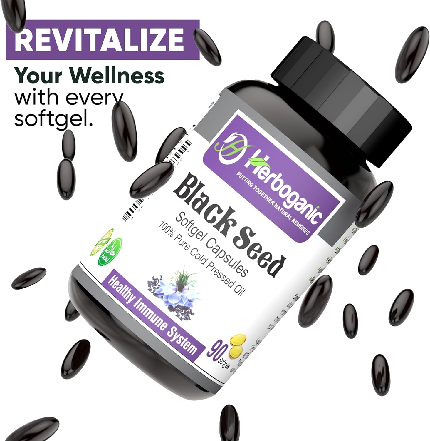 Organic Cold Pressed Black Seed Oil Softgel Capsules - 90 Count - Immunity Support & Overall Health - Herbal Blend