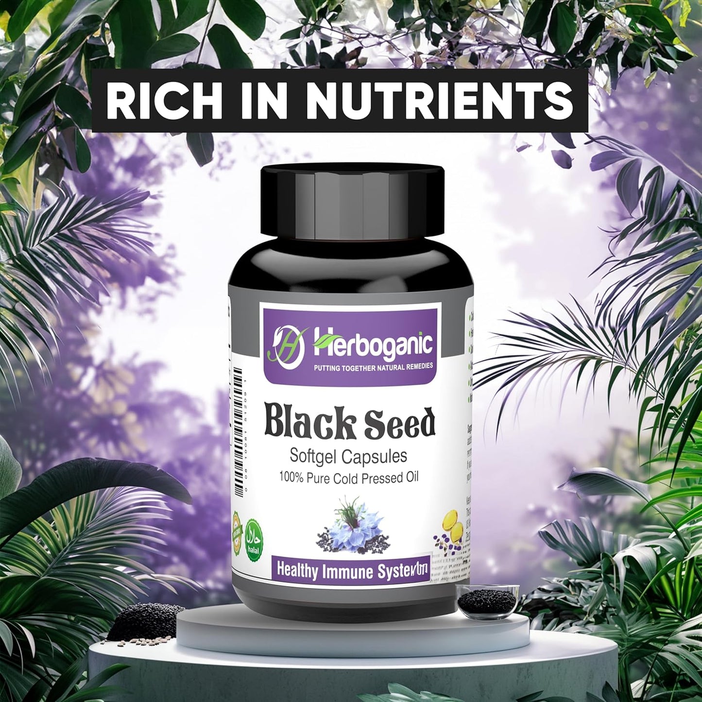 Organic Cold Pressed Black Seed Oil Softgel Capsules - 90 Count - Immunity Support & Overall Health - Herbal Blend