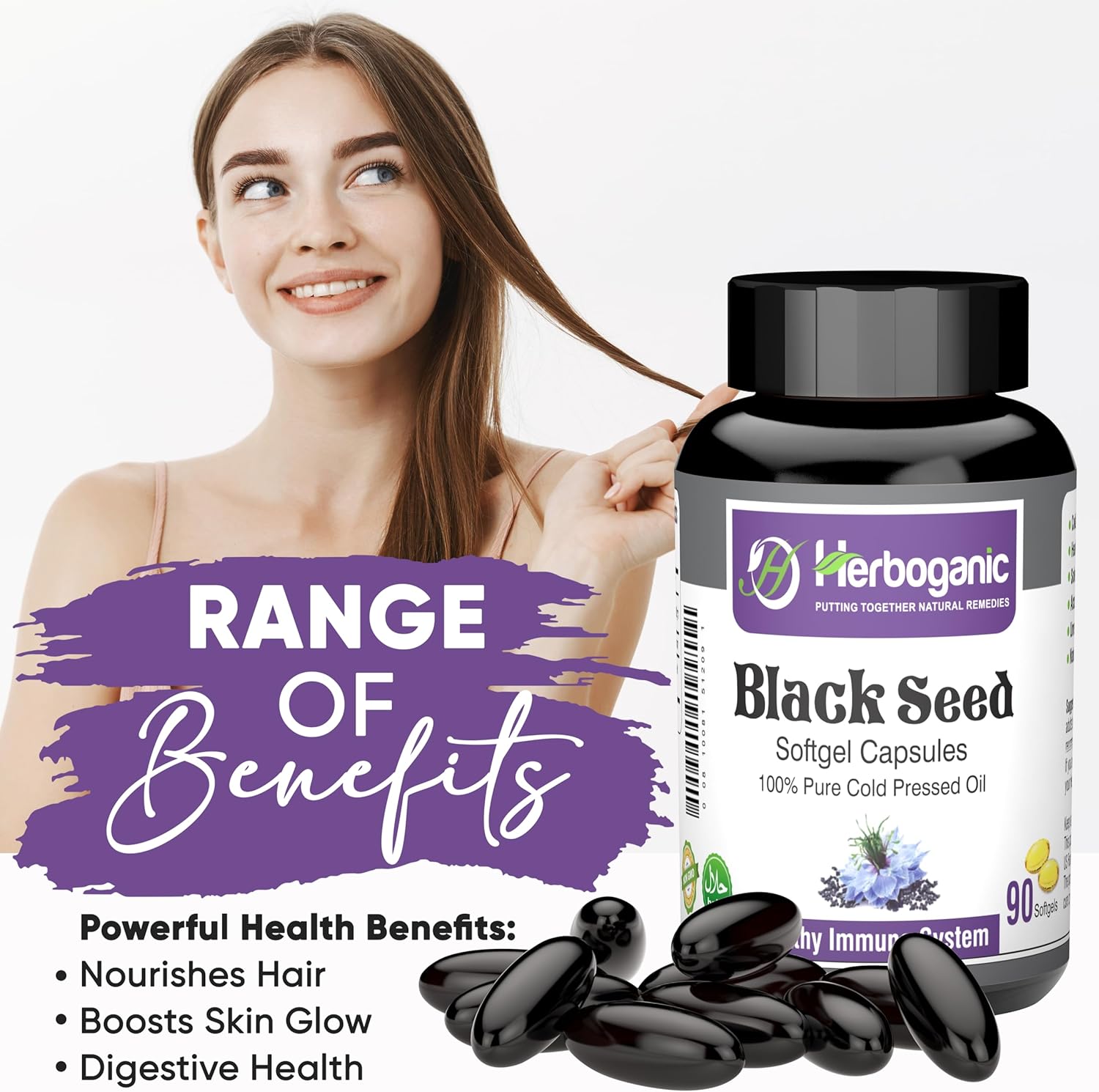 Organic Cold Pressed Black Seed Oil Softgel Capsules - 90 Count - Immunity Support & Overall Health - Herbal Blend