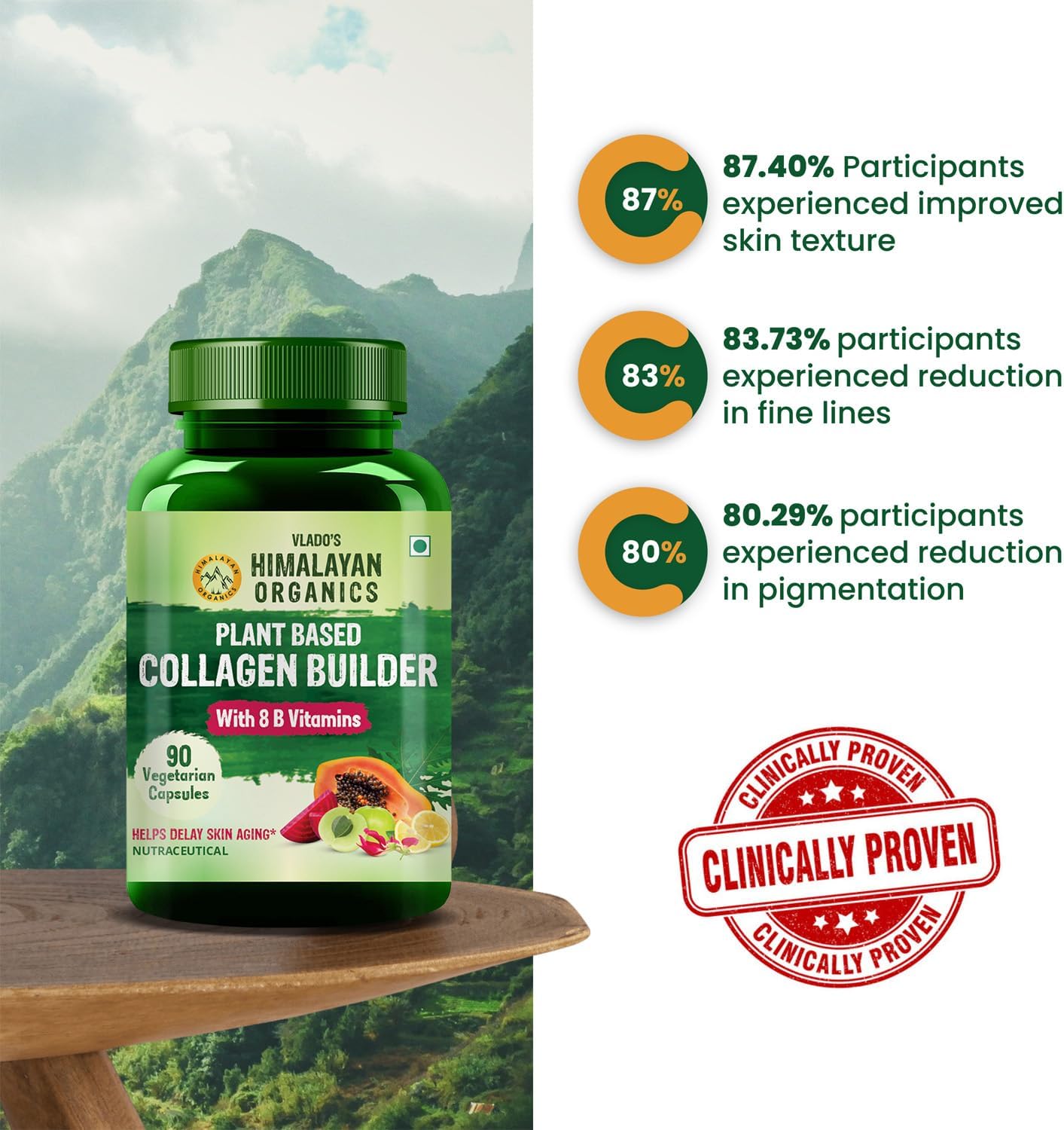 Organic Collagen Builder Capsules with Biotin and Vitamin C for Hair and Skin - 90 Veg Capsules by Himalayan Organics