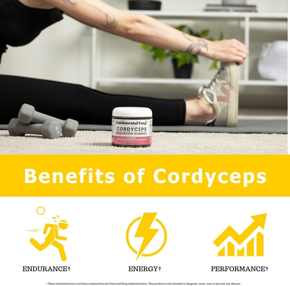Organic Cordyceps Mushroom Gummies for Adults | 90 Servings | Watermelon Flavor | Boost Stamina, Energy & Endurance | Energizing Performance Gummies
