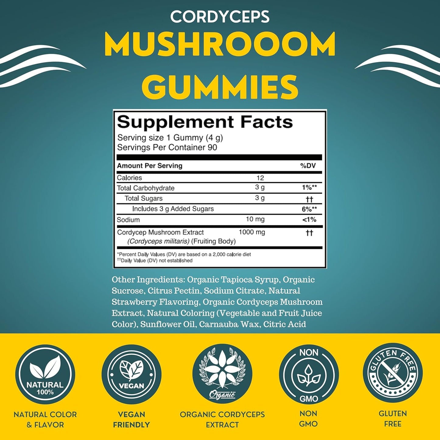 Organic Cordyceps Mushroom Gummies for Adults | 90 Servings | Watermelon Flavor | Boost Stamina, Energy & Endurance | Energizing Performance Gummies