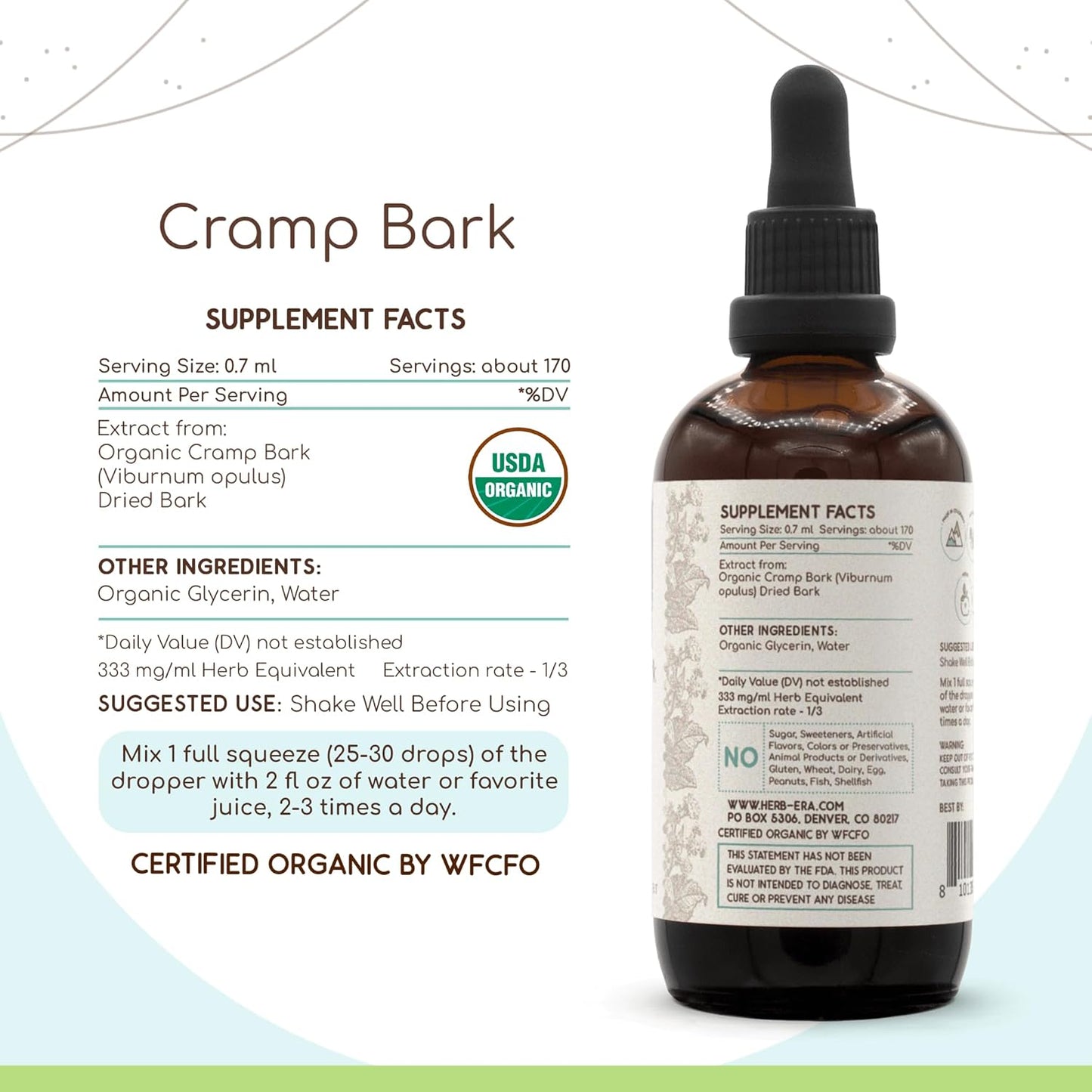 Organic Cramp Bark Tincture | High-Potency Herbal Extract | Alcohol-Free Drops (4 fl oz)