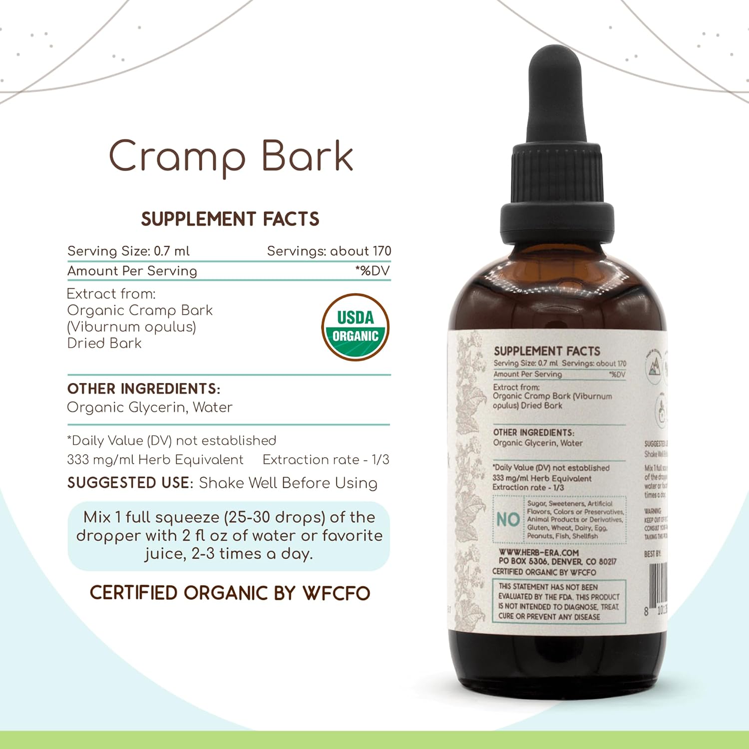 Organic Cramp Bark Tincture | High-Potency Herbal Extract | Alcohol-Free Drops (4 fl oz)