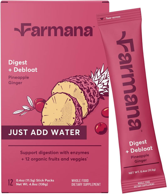 Organic Digestive Enzyme Drink Mix - Anti-Bloating Supplement with Prebiotics, Superfoods - Pineapple Ginger Flavor