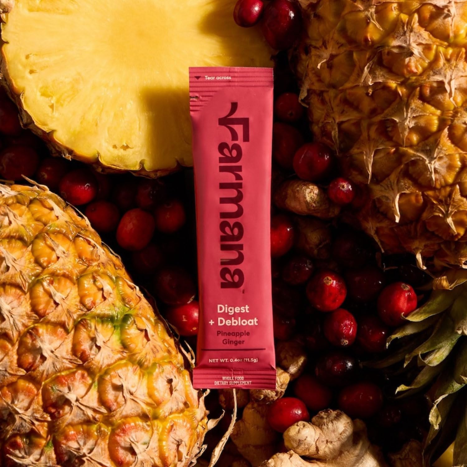Organic Digestive Enzyme Drink Mix - Anti-Bloating Supplement with Prebiotics, Superfoods - Pineapple Ginger Flavor