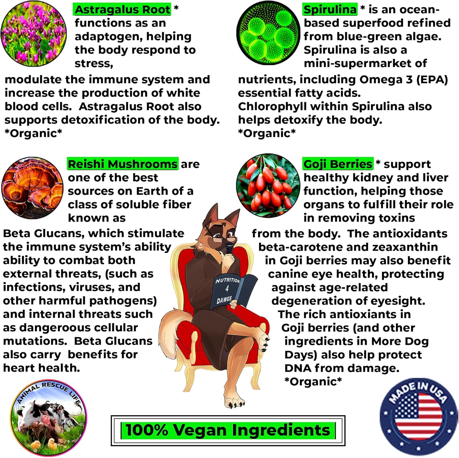 Organic Dog Anti-Aging & Immune Support Supplement with Medicinal Plants & Mushroom Extracts