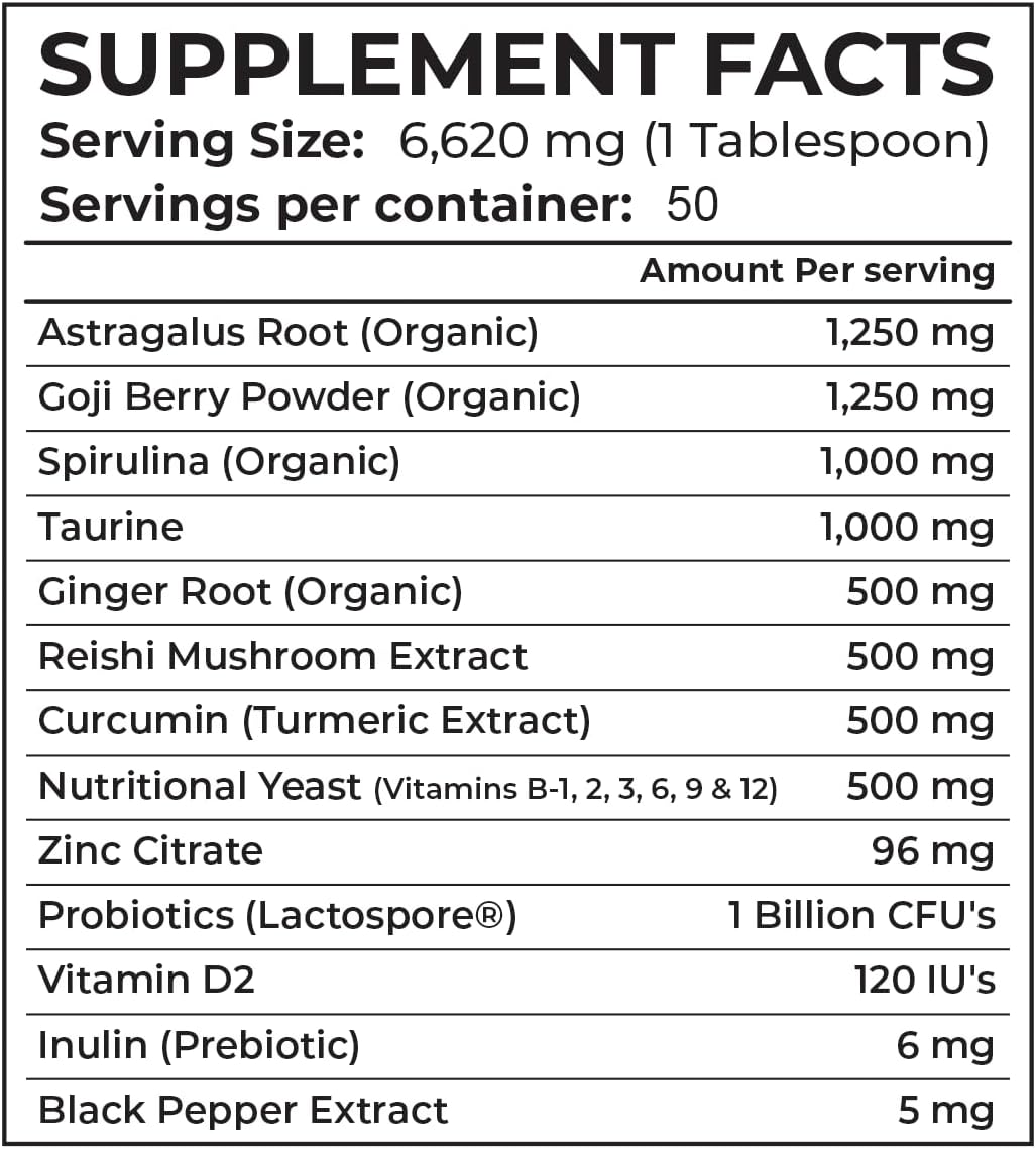 Organic Dog Anti-Aging & Immune Support Supplement with Medicinal Plants & Mushroom Extracts