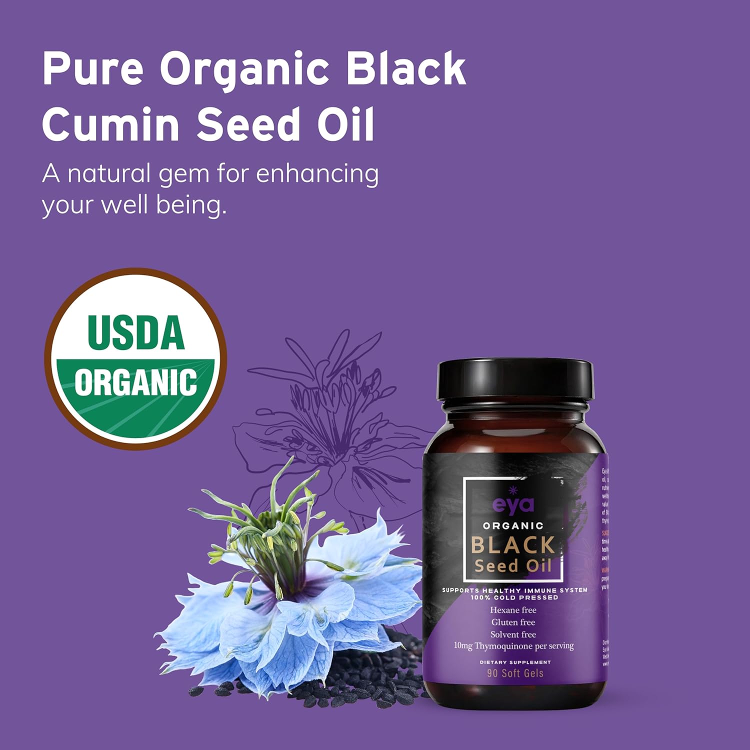 Organic Egyptian Black Cumin Seed Oil Soft Gel Capsules - Cold-Pressed, Unrefined, Heavy Metal Tested for Purity - Support Gut Health & Immune System - Vegan Formula