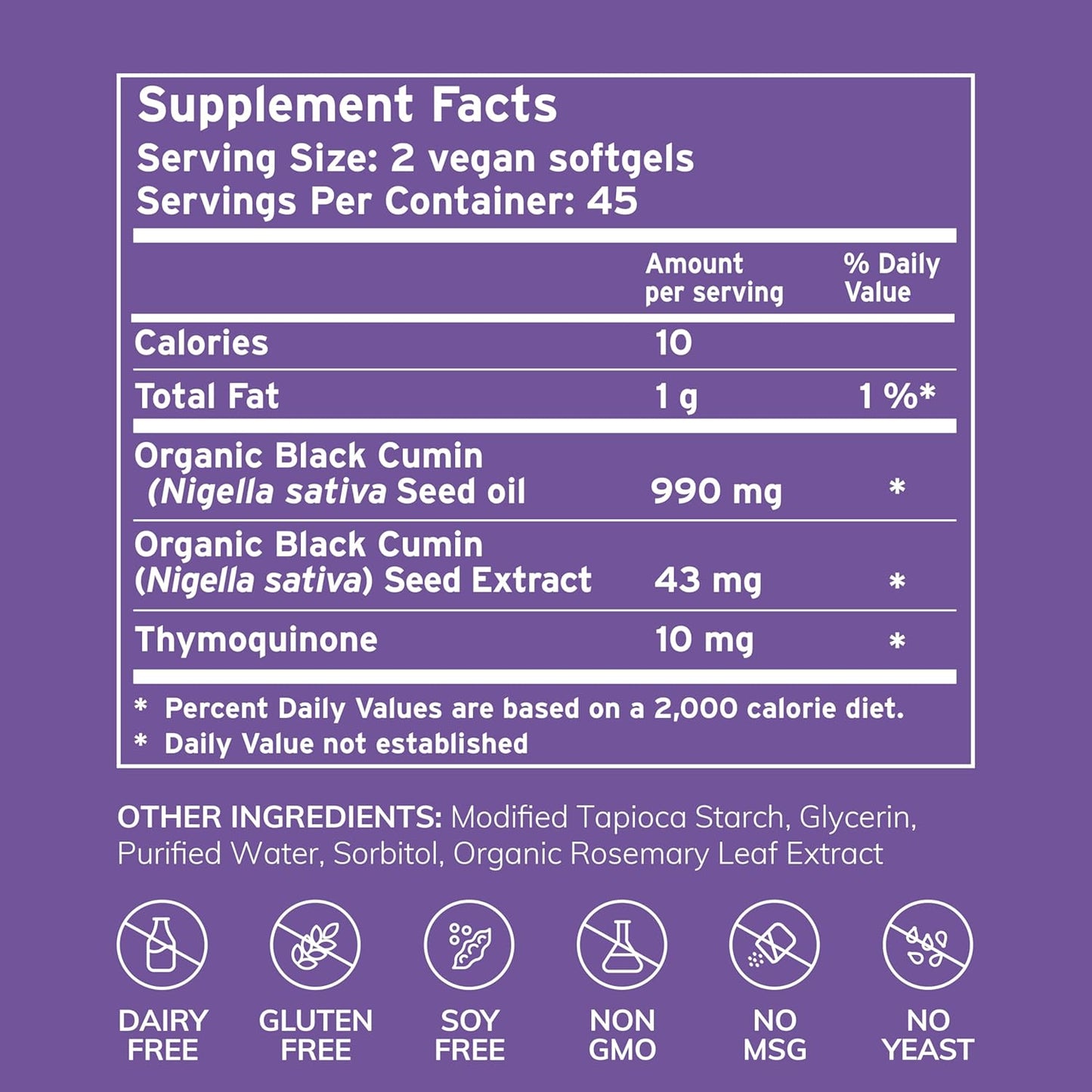 Organic Egyptian Black Cumin Seed Oil Soft Gel Capsules - Cold-Pressed, Unrefined, Heavy Metal Tested for Purity - Support Gut Health & Immune System - Vegan Formula