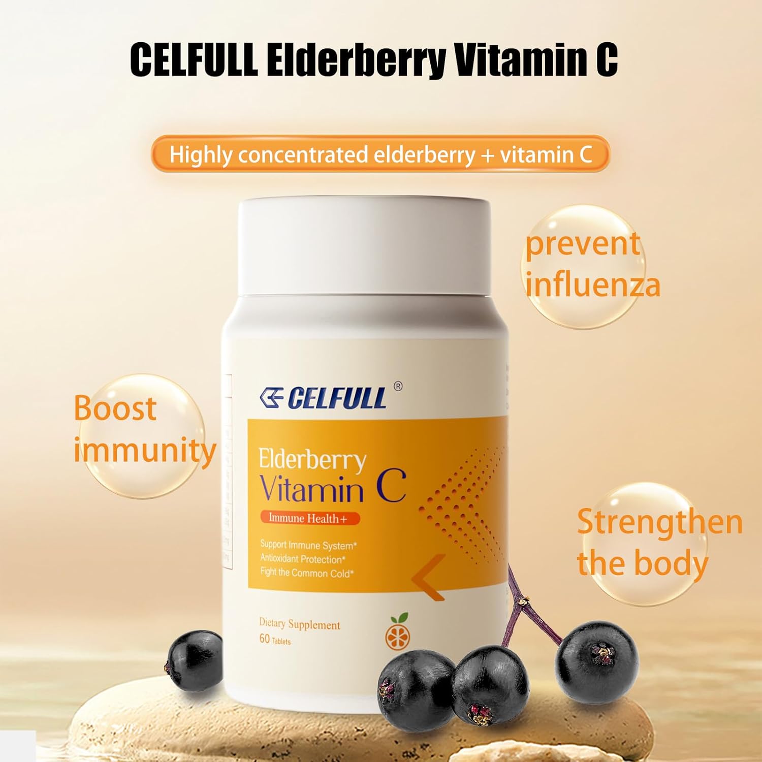 Organic Elderberry Capsules with Vitamin C for Immune Support - 60 Capsules