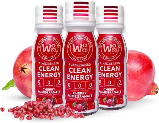 Organic Energy Shot with Yerba Mate, Ashwagandha, Lion's Mane & B12 - Cherry Pomegranate Flavor - 3 Pack of 2.5 FL Oz Shots