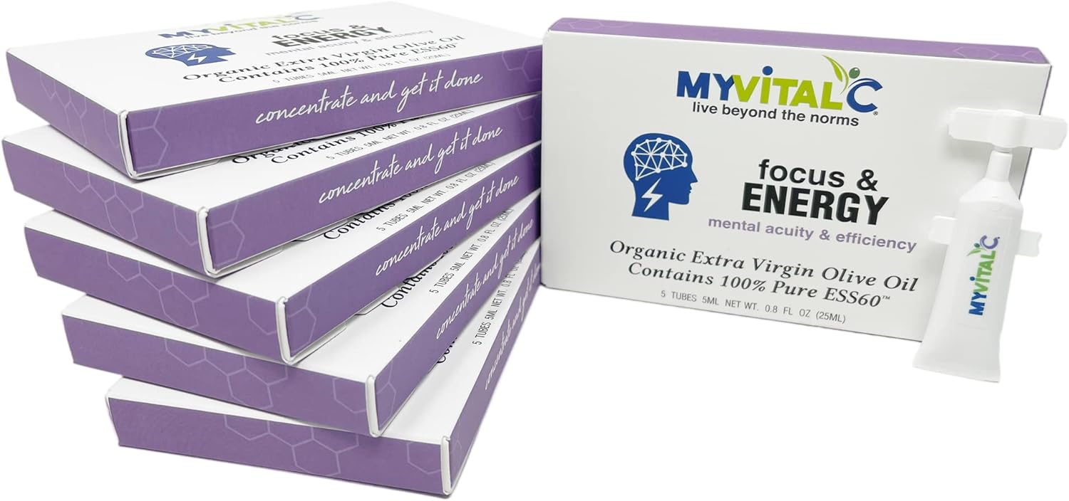 Organic ESS60 Energy Supplement for Focus - 30 Day Supply, 150 ML x 6 Pack