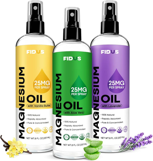 Organic Fidus Aloe Vera Magnesium Oil Spray - 8 fl oz of Topical Magnesium Chloride from Ancient Zechstein Seven Seabed Minerals