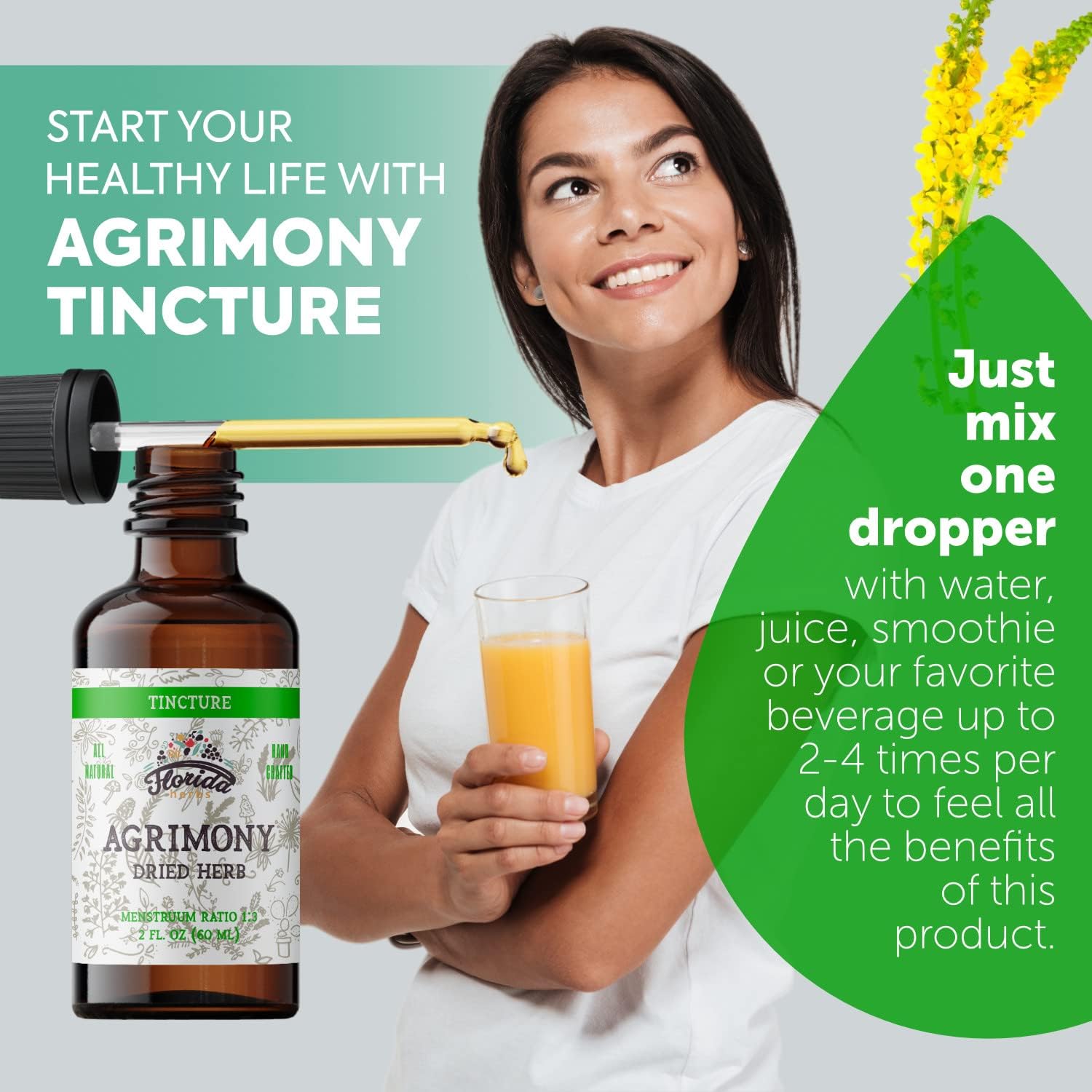 Organic Florida Herbs Agrimony Tincture Extract - Agrimonia Eupatoria Supplement