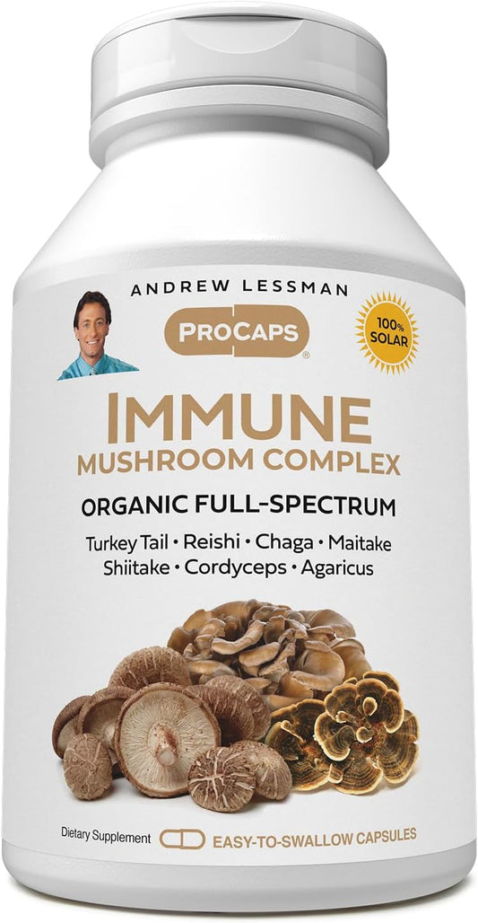 Organic Full Spectrum Immune Mushroom Complex Supplement - 720 Capsules for Healthy Immune Function - No Additives - Andrew Lessman