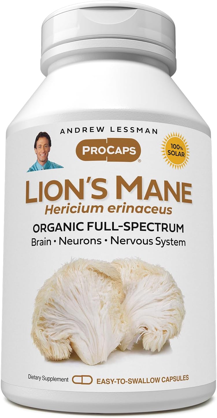 Organic Full Spectrum Lion’s Mane Mushroom Extract Capsules - Brain and Nervous System Support - No Additives - 360 ct.