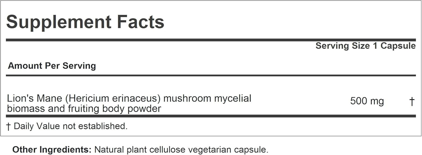 Organic Full Spectrum Lion’s Mane Mushroom Extract Capsules - Brain and Nervous System Support - No Additives - 360 ct.