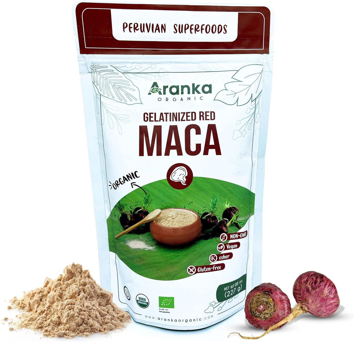 Organic Gelatinized Maca Powder - 8oz Peruvian Maca Blend with Red, Black, and Yellow Maca Root