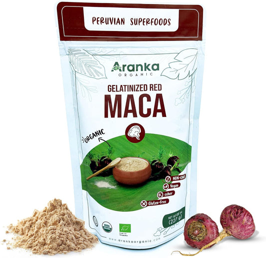 Organic Gelatinized Maca Powder - 8oz Peruvian Maca Blend with Red, Black, and Yellow Maca Root