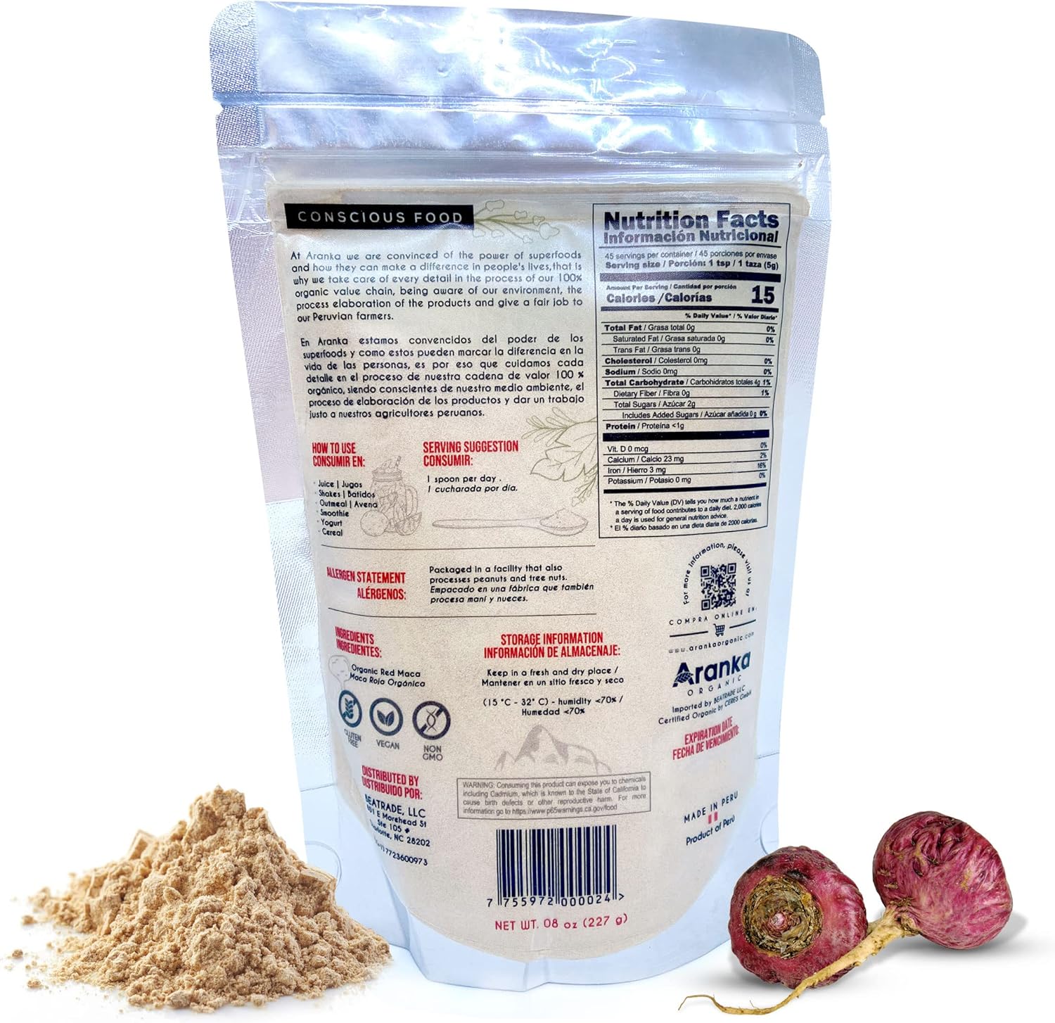 Organic Gelatinized Maca Powder - 8oz Peruvian Maca Blend with Red, Black, and Yellow Maca Root
