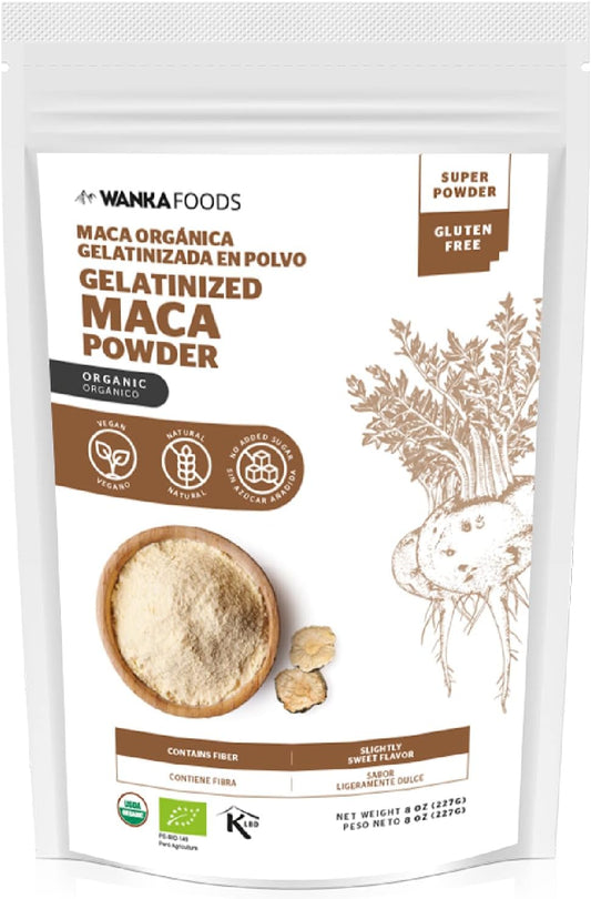 Organic Gelatinized Maca Powder 8oz - Peruvian Maca Root - Vegan, USDA Organic, Non-GMO - Boost Energy and Vitality - Keto-Friendly Adaptogen