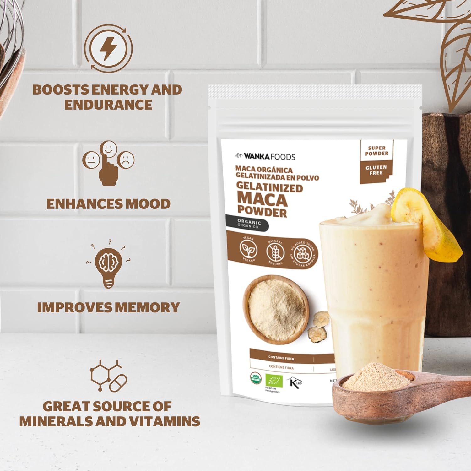 Organic Gelatinized Maca Powder 8oz - Peruvian Maca Root - Vegan, USDA Organic, Non-GMO - Boost Energy and Vitality - Keto-Friendly Adaptogen