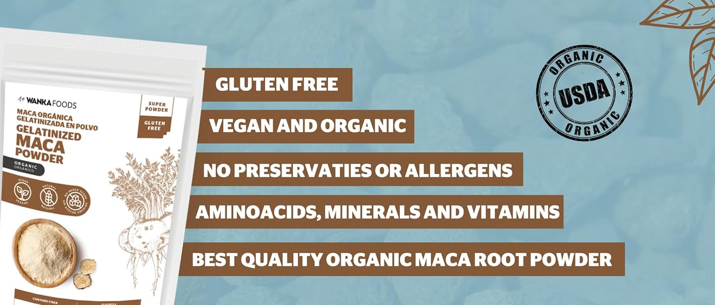 Organic Gelatinized Maca Powder 8oz - Peruvian Maca Root - Vegan, USDA Organic, Non-GMO - Boost Energy and Vitality - Keto-Friendly Adaptogen