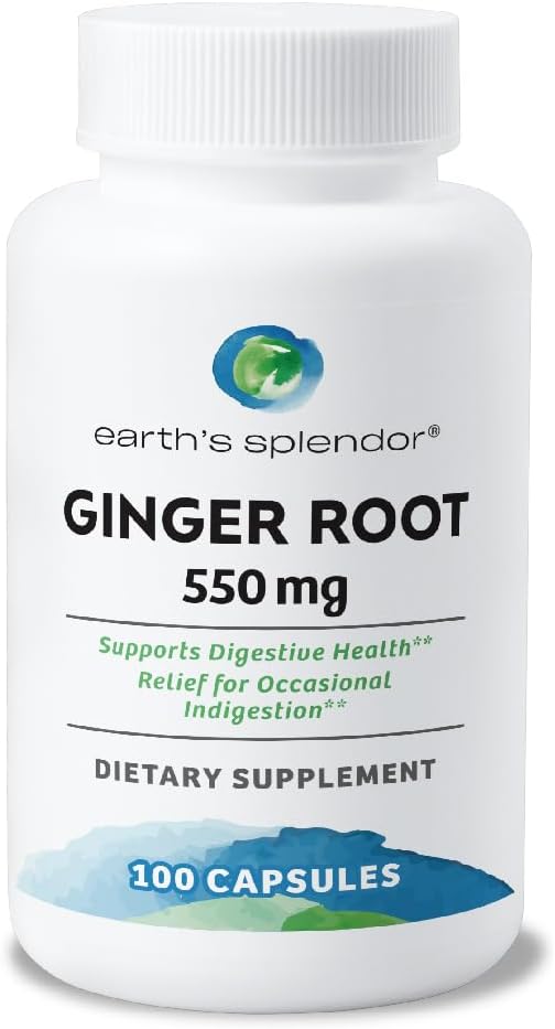 Organic Ginger Root 550 mg Capsules - Natural Digestive Support Supplement for Men & Women - No Artificial Color/Preservatives - 100 Capsules