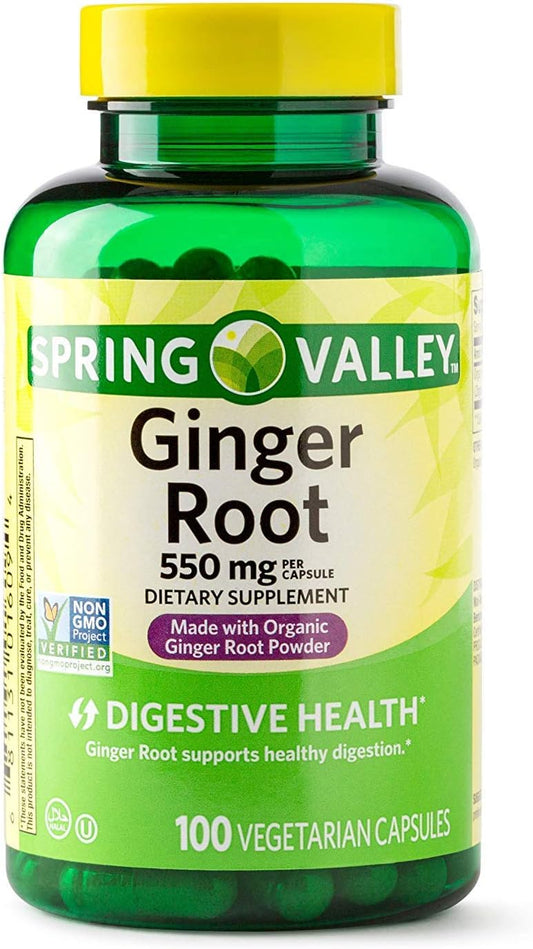 Organic Ginger Root Powder Capsules - 550mg, 100 Vegetarian Capsules by Spring Valley