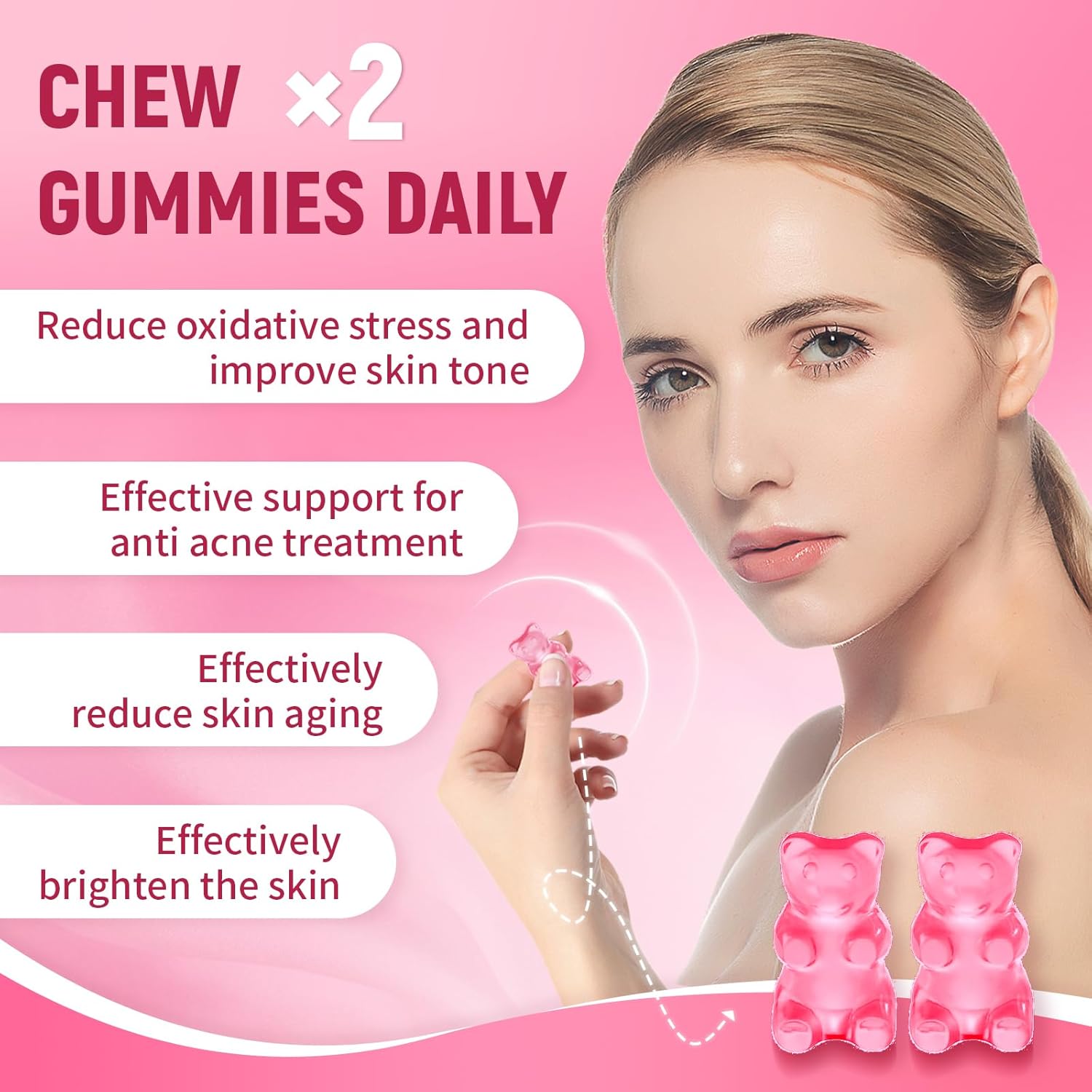 Organic Glow Gummies for Women - Collagen & Glutathione Blend for Dark Spots - Korean Skin Vitamins (1 Bottle)