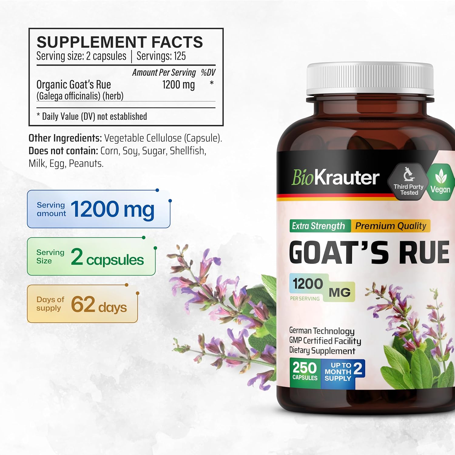 Organic Goat's Rue Tincture and Capsules Bundle - 4 Fl. Oz. Liquid Extract and 250 Pills