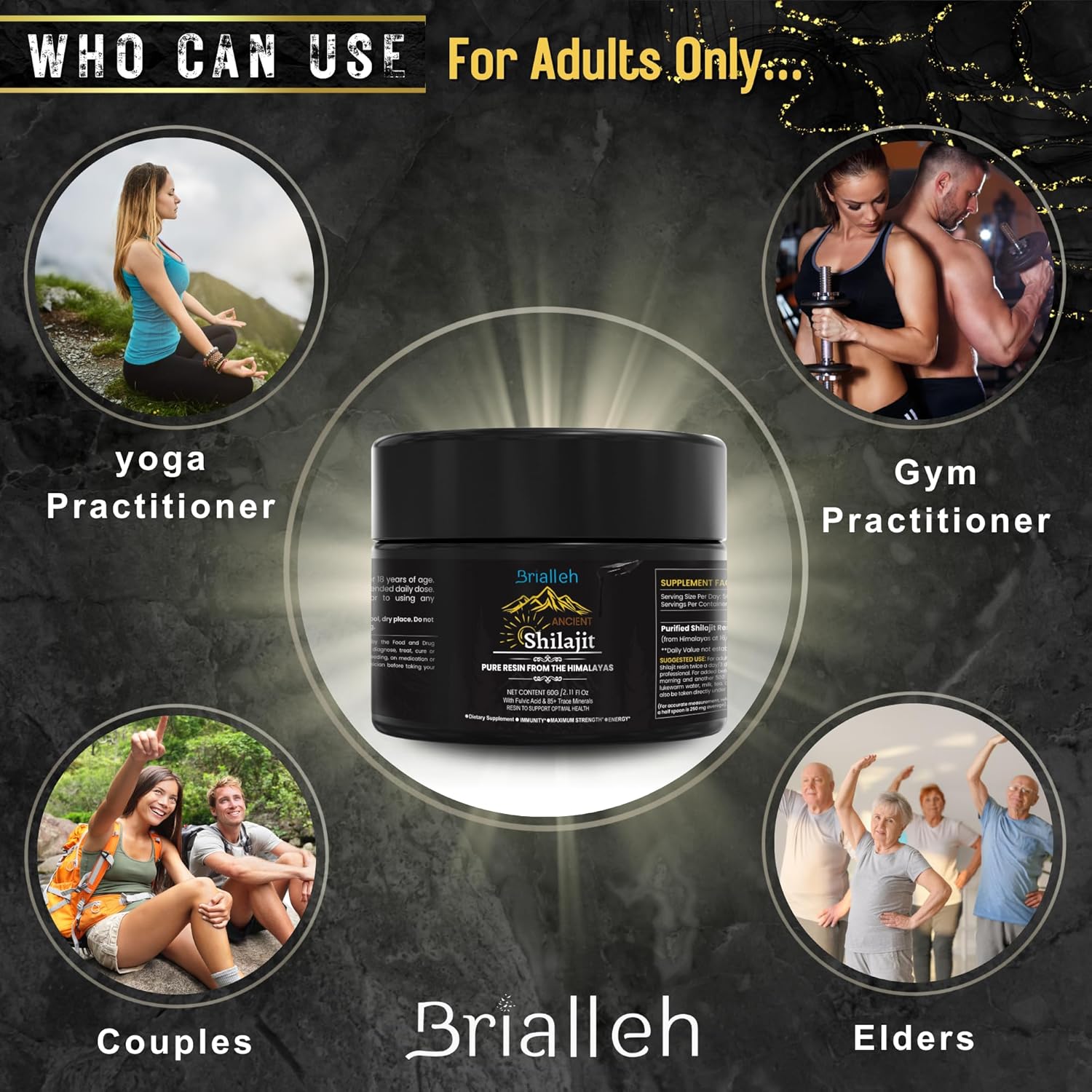 Organic Golden Himalayan Shilajit Supplement 60g - Natural Resin with Ayurvedic Blend for Energy, Strength & Immunity