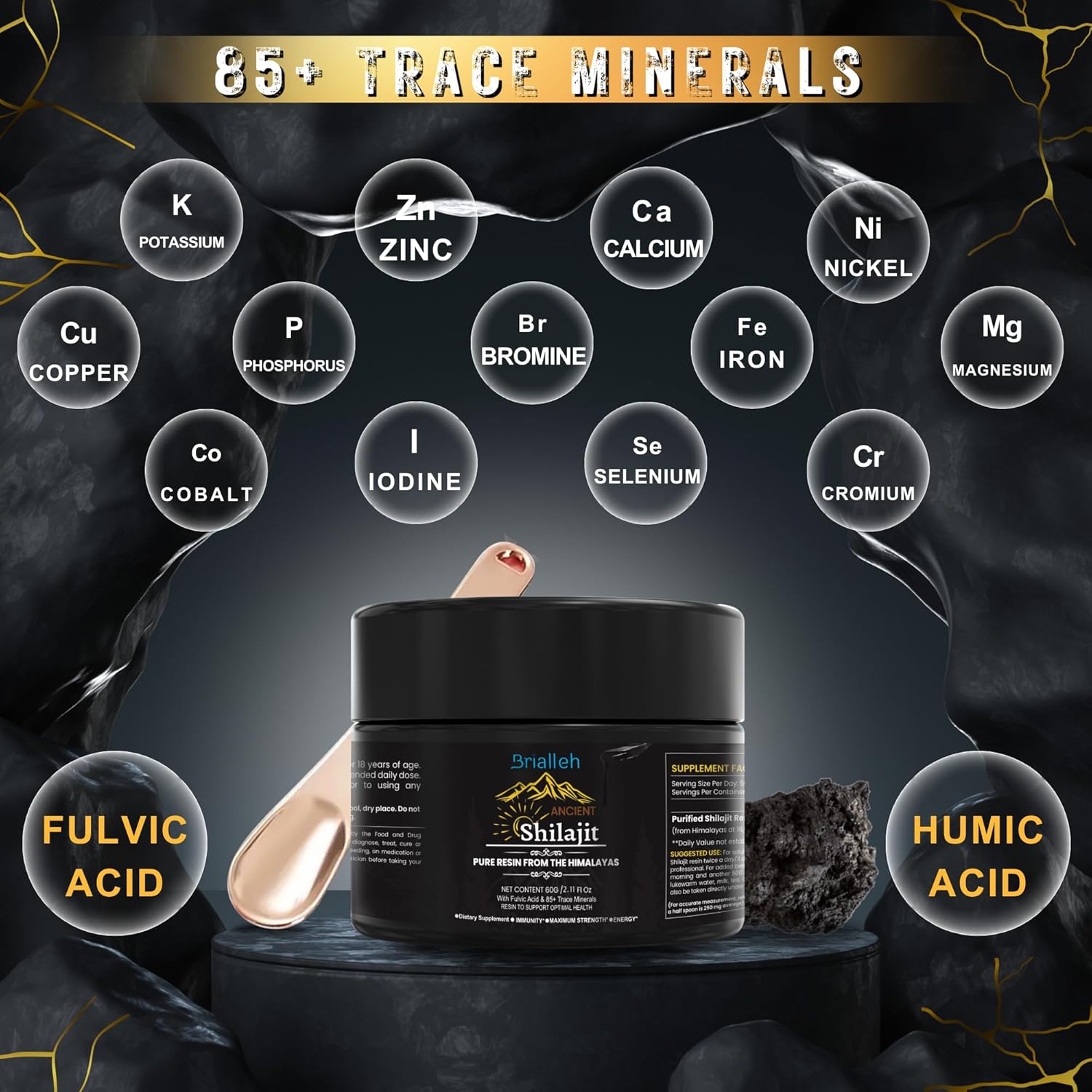 Organic Golden Himalayan Shilajit Supplement 60g - Natural Resin with Ayurvedic Blend for Energy, Strength & Immunity