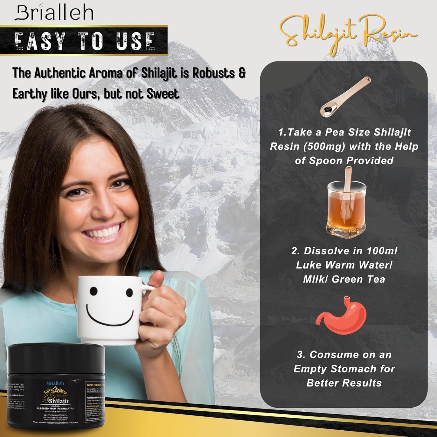 Organic Golden Himalayan Shilajit Supplement 60g - Natural Resin with Ayurvedic Blend for Energy, Strength & Immunity