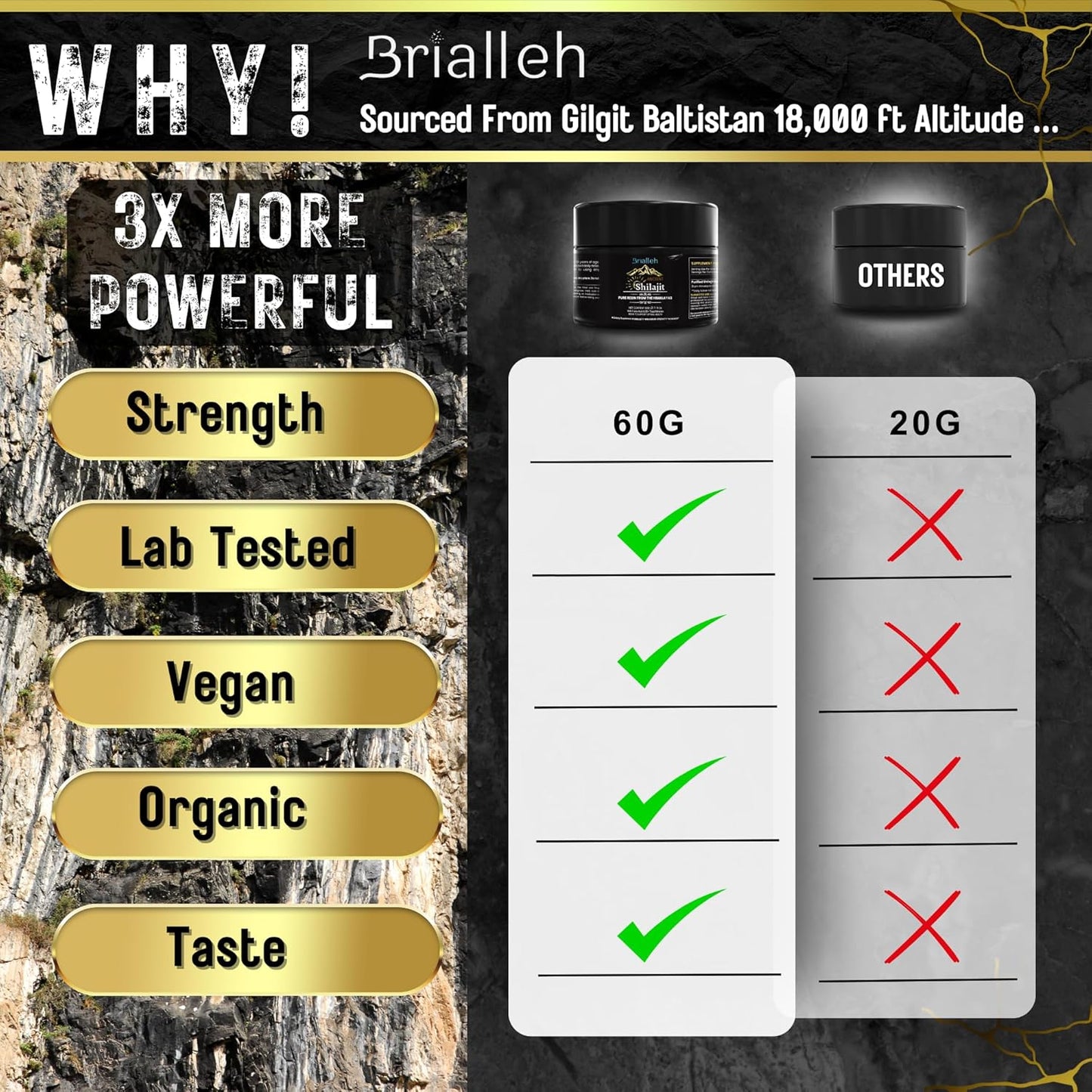 Organic Golden Himalayan Shilajit Supplement 60g - Natural Resin with Ayurvedic Blend for Energy, Strength & Immunity