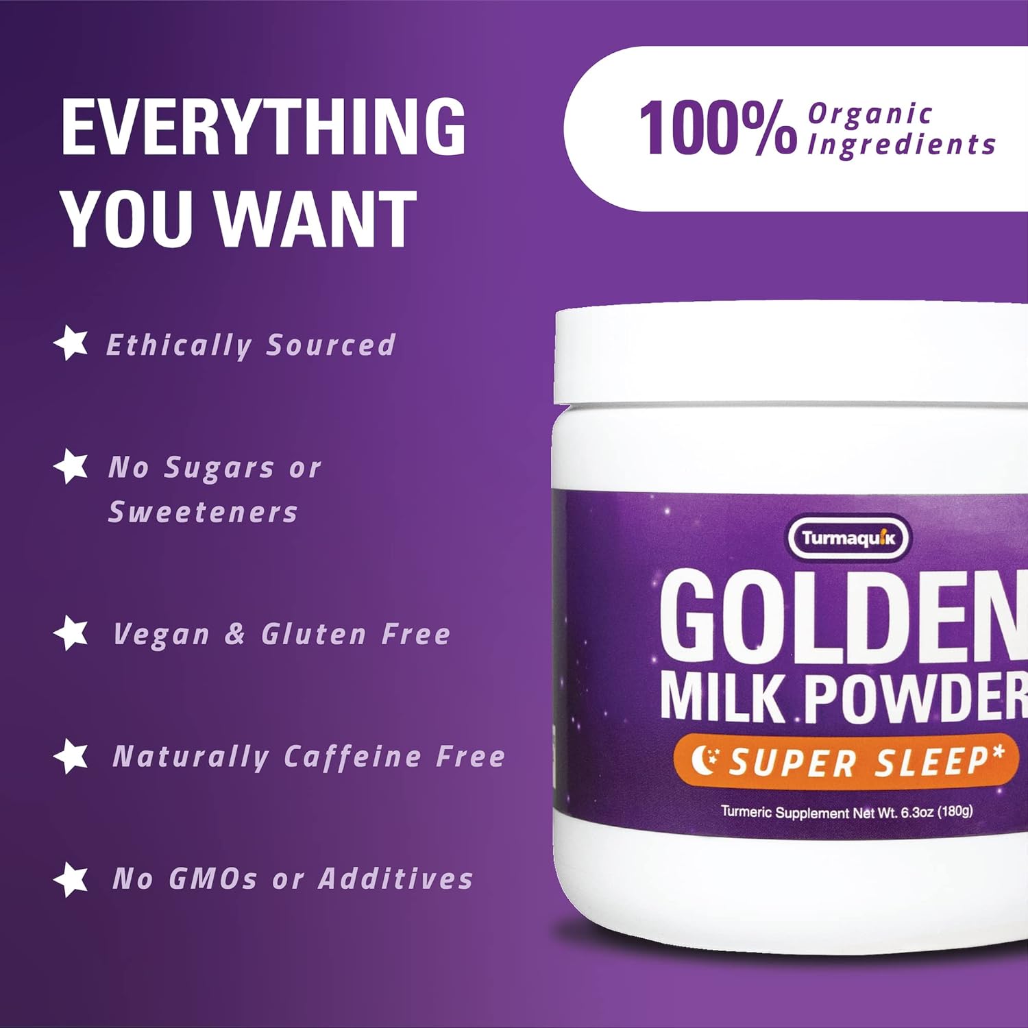 Organic Golden Moon Milk Turmeric Powder Mix with Super Sleep and Superfood Blend of Natural Ingredients