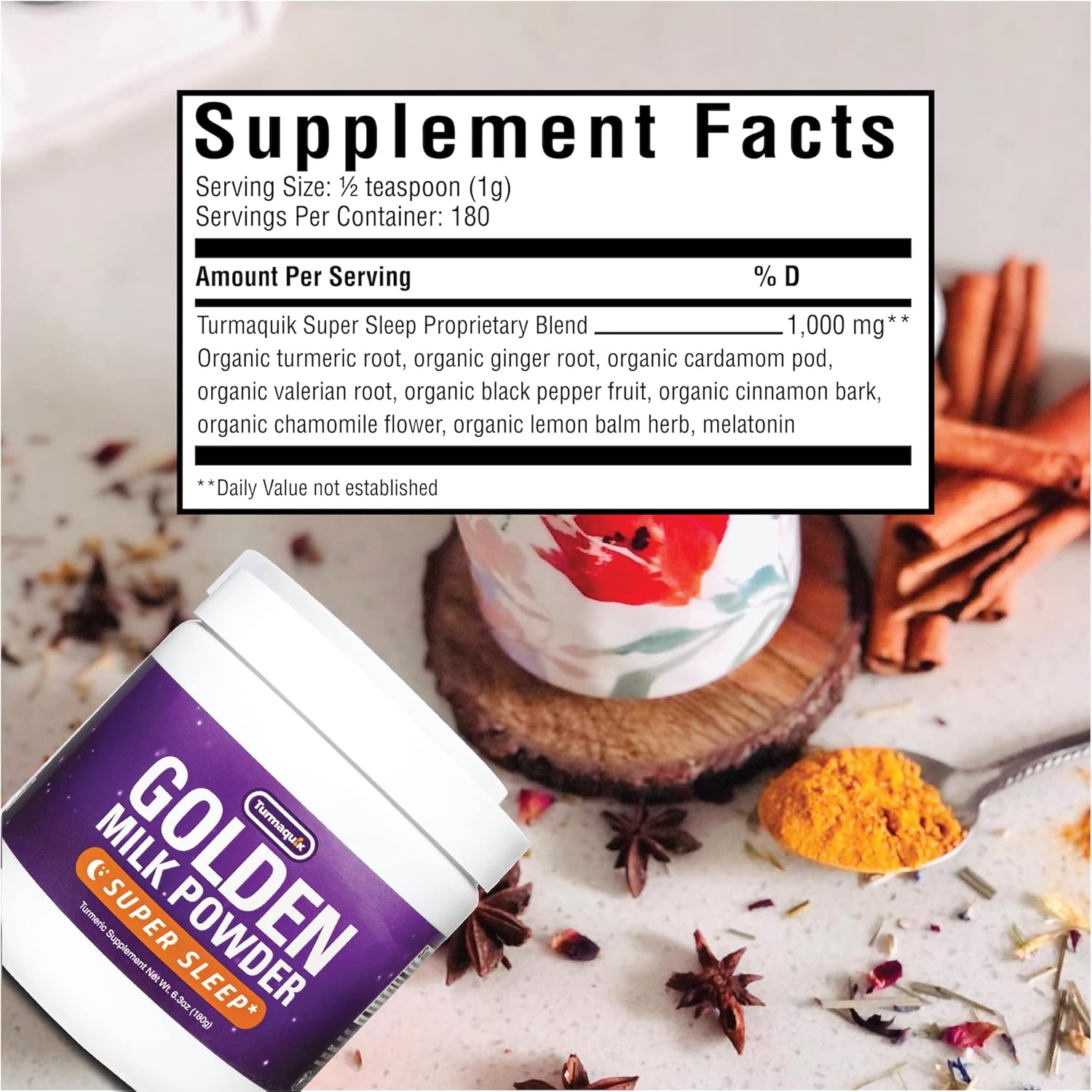 Organic Golden Moon Milk Turmeric Powder Mix with Super Sleep and Superfood Blend of Natural Ingredients