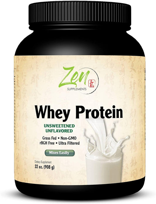 Organic Grass Fed Whey Protein Powder - 19g per Serving, Keto Friendly, Unflavored - 32 Oz - Zen Supplements