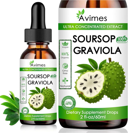 Organic Graviola Soursop Liquid Extract for Cellular Health, Immune Support, Stress Relief - 2 Oz