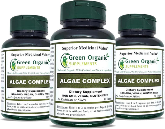 Organic Green Algae Supplements with Fucoidan, Kelp, and Spirulina - 270 VCaps, Non-GMO, Gluten-Free