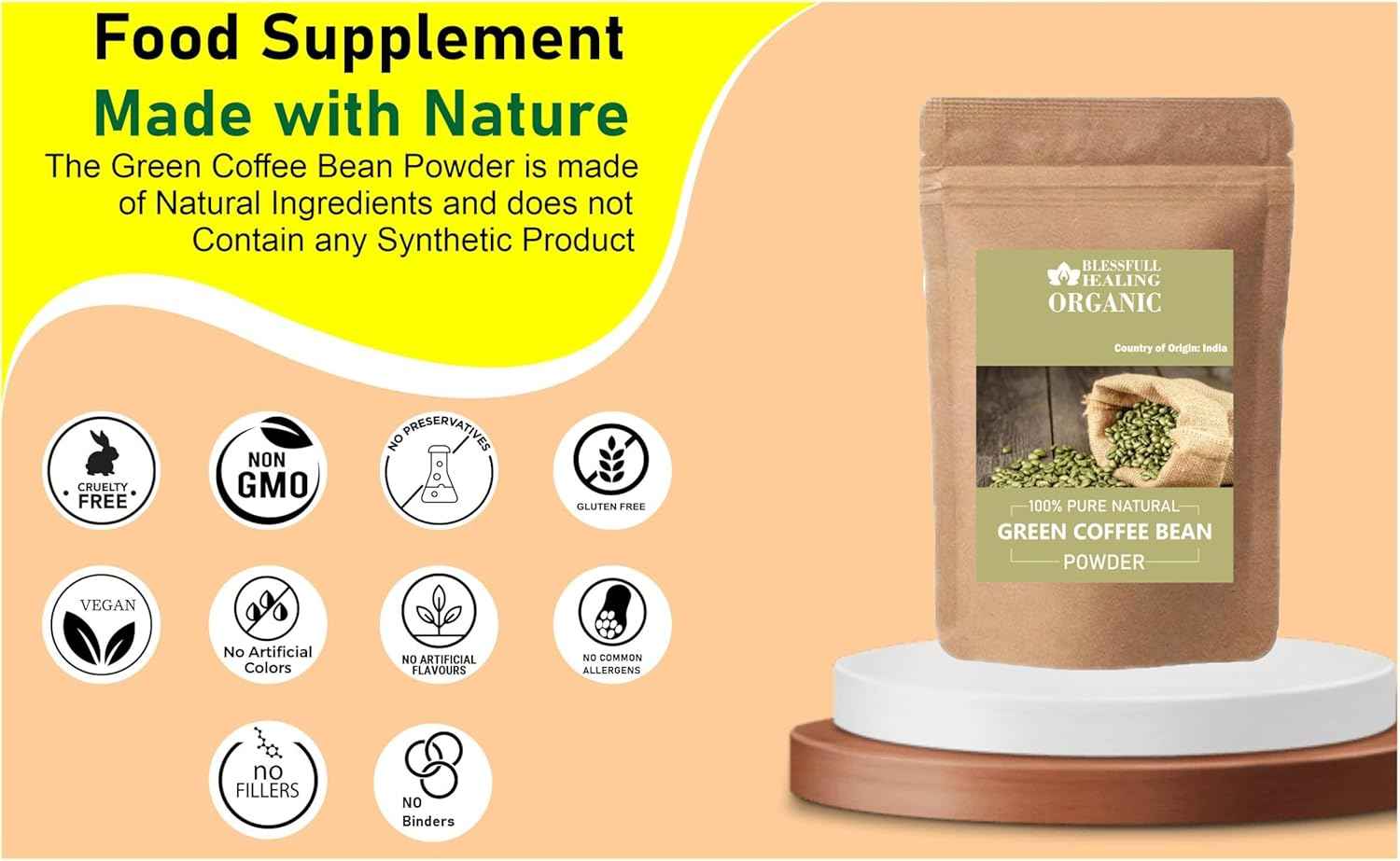 Organic Green Coffee Bean Powder 100% Pure Natural 100 Gram / 3.52 oz