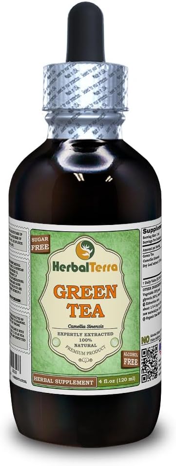 Organic Green Tea Glycerite Extract - Alcohol-Free Liquid, 4 fl. oz (120 ml) by HerbalTerra USA