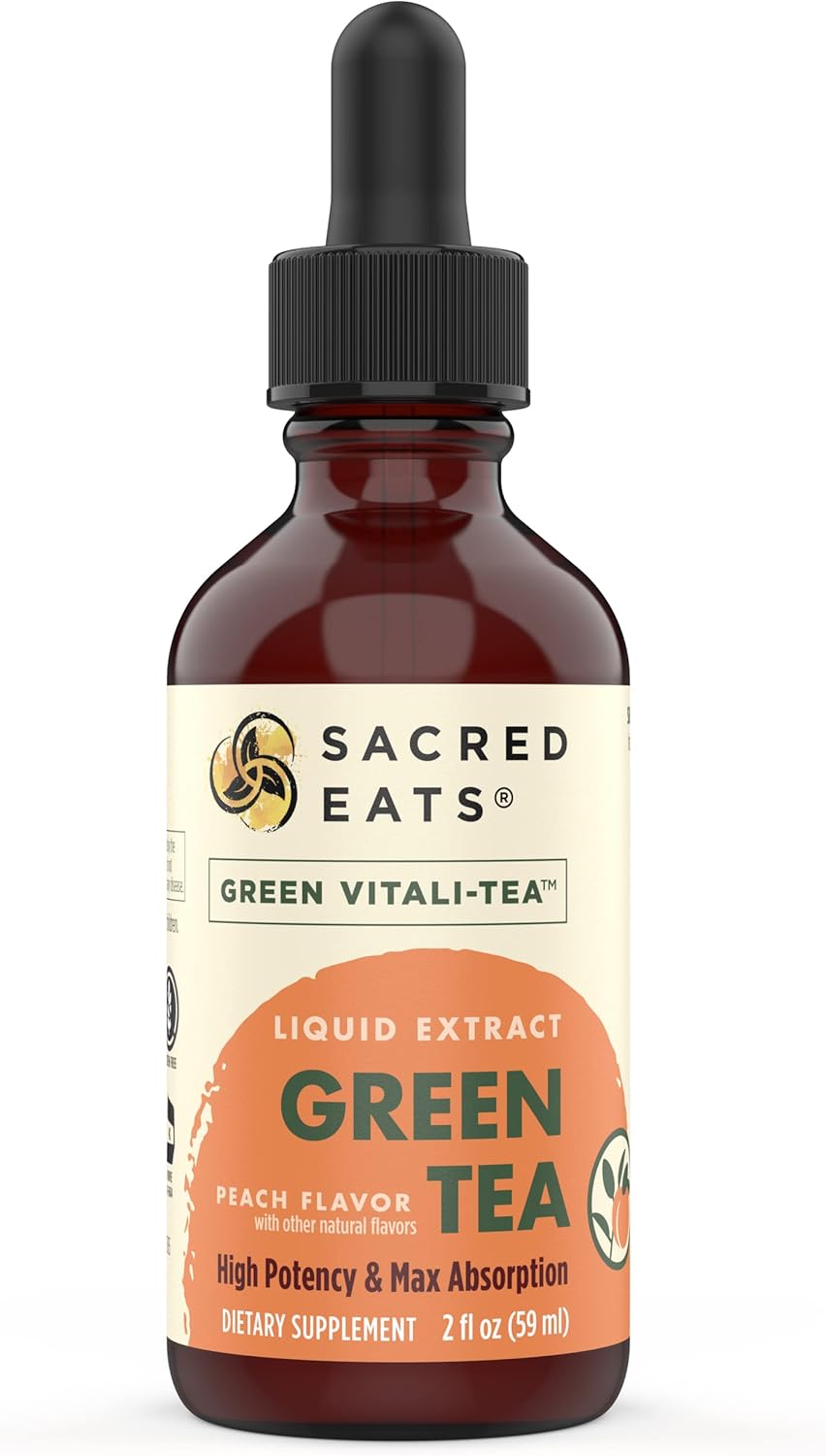 Organic Green Tea Liquid Extract Drops - Immune Support Supplement with Antioxidants & Polyphenols for Gentle Energy Boost - Peach Flavor