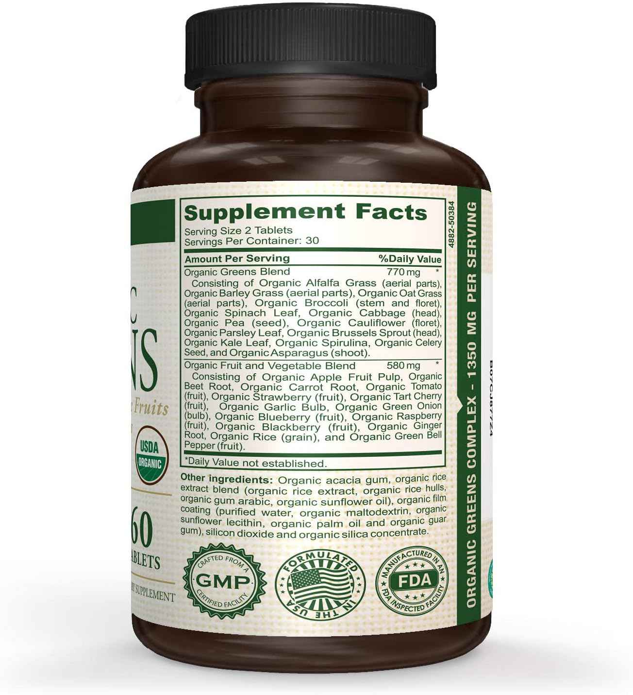 Organic Greens, Fruits & Veggies Best Supplement to Boost Energy, Detox, Enhance Health. USDA Organic, Gluten Free, Vegan, Non-GMO, No. 1 Source of Essential Nutrient-Rich Super-Food 60 Count
