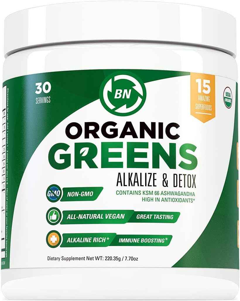 Organic Greens Powder - USDA Organic - Non-GMO - 15 Superfoods - Detox and Immune Health Benefits Including Spirulina, Matcha Green Tea, and Ashwagandha - 30 Servings