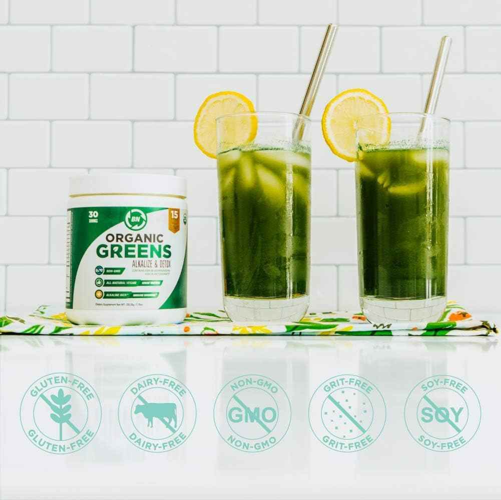 Organic Greens Powder - USDA Organic - Non-GMO - 15 Superfoods - Detox and Immune Health Benefits Including Spirulina, Matcha Green Tea, and Ashwagandha - 30 Servings