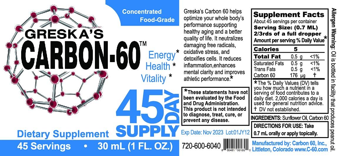 Organic Greska's Carbon-60™ 45-Day Supply: Food-Grade & All-Natural