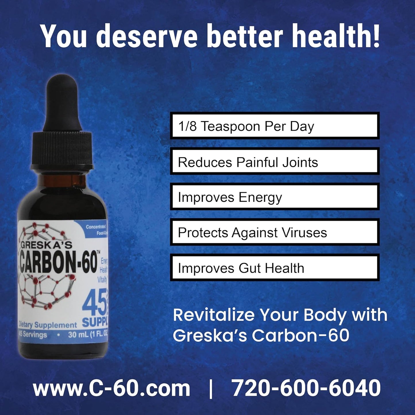 Organic Greska's Carbon-60™ 45-Day Supply: Food-Grade & All-Natural