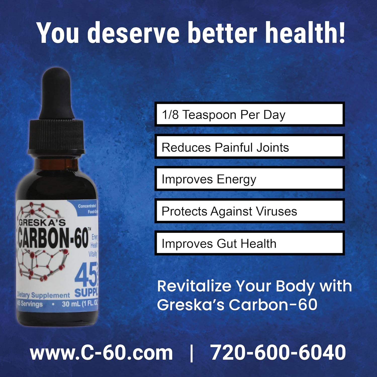 Organic Greska's Carbon-60™ 45-Day Supply: Food-Grade & All-Natural